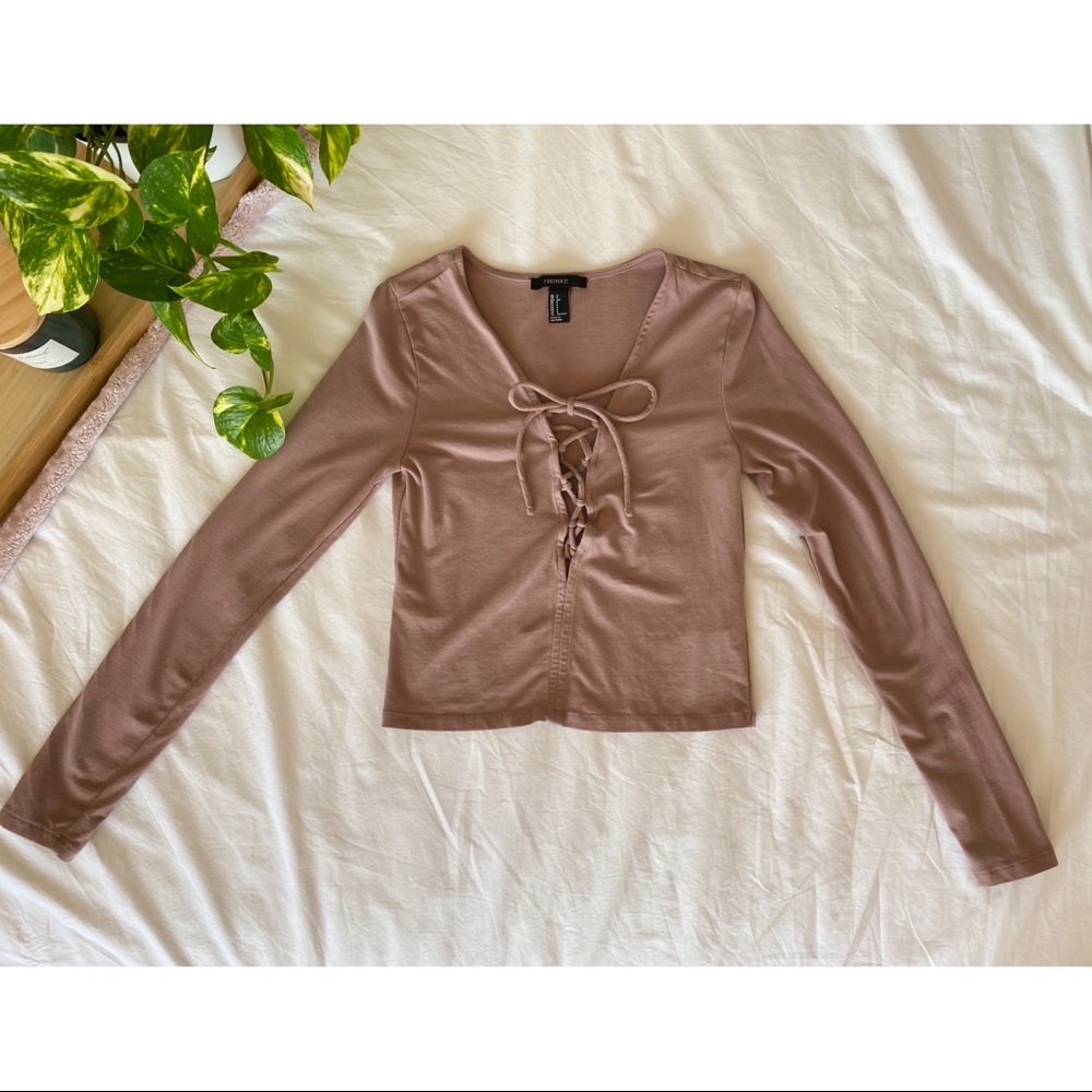 Forever 21 Lace Up Crop Top in Walnut